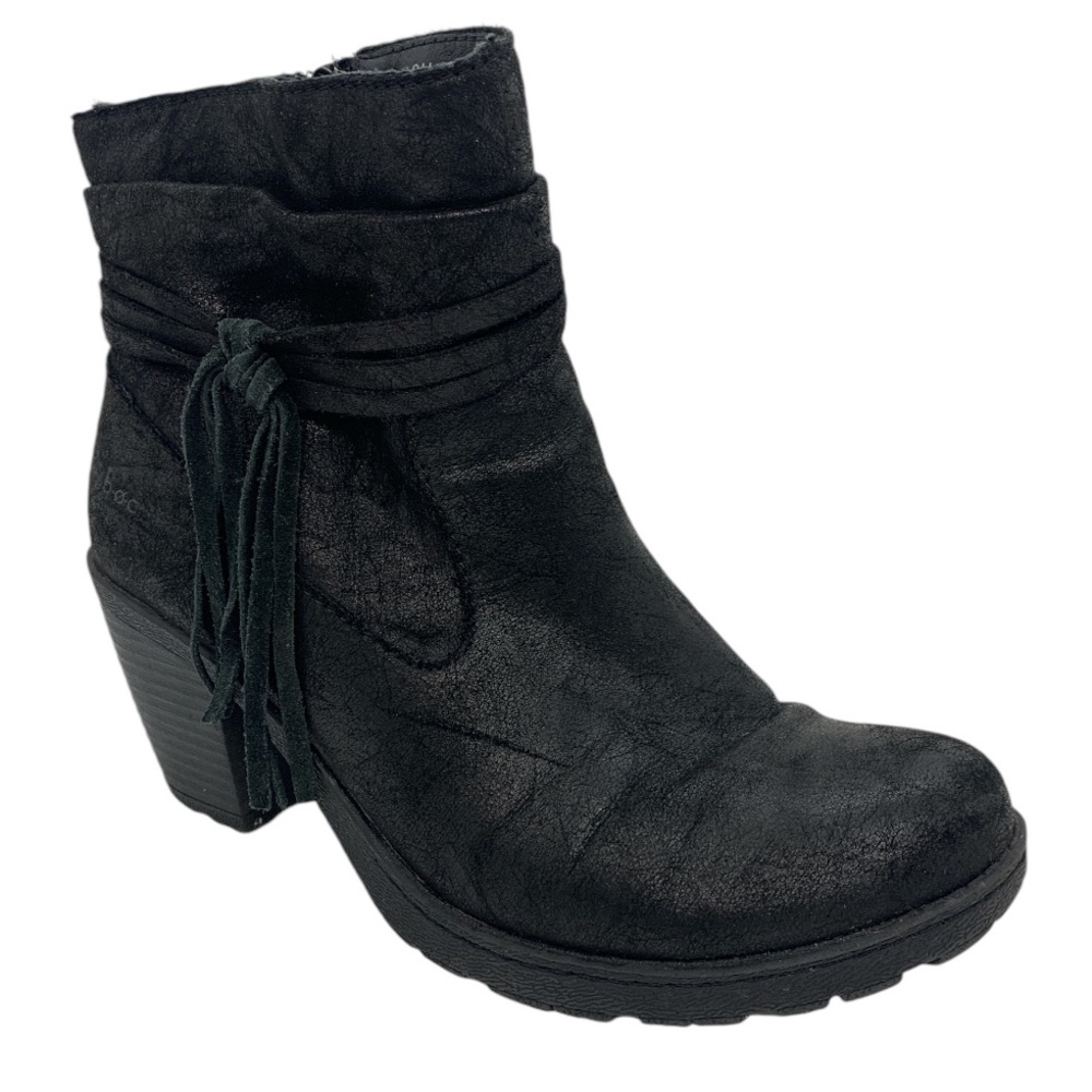 B.O.C. Alicudi Vegan Leather Ankle Boots Black 8 Tassel  Fringe Heeled Boho Moto